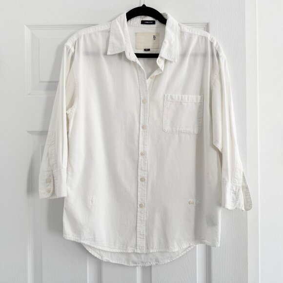 R13 Crossover Front White Oxford Shirt, size Small - Picture 2 of 9